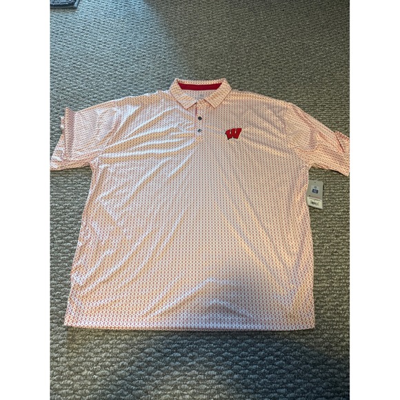 Colosseum Other - Colosseum Wisconsin Badgers Mens 2XL‎ Polo Shirt Red White Geometric Brand New